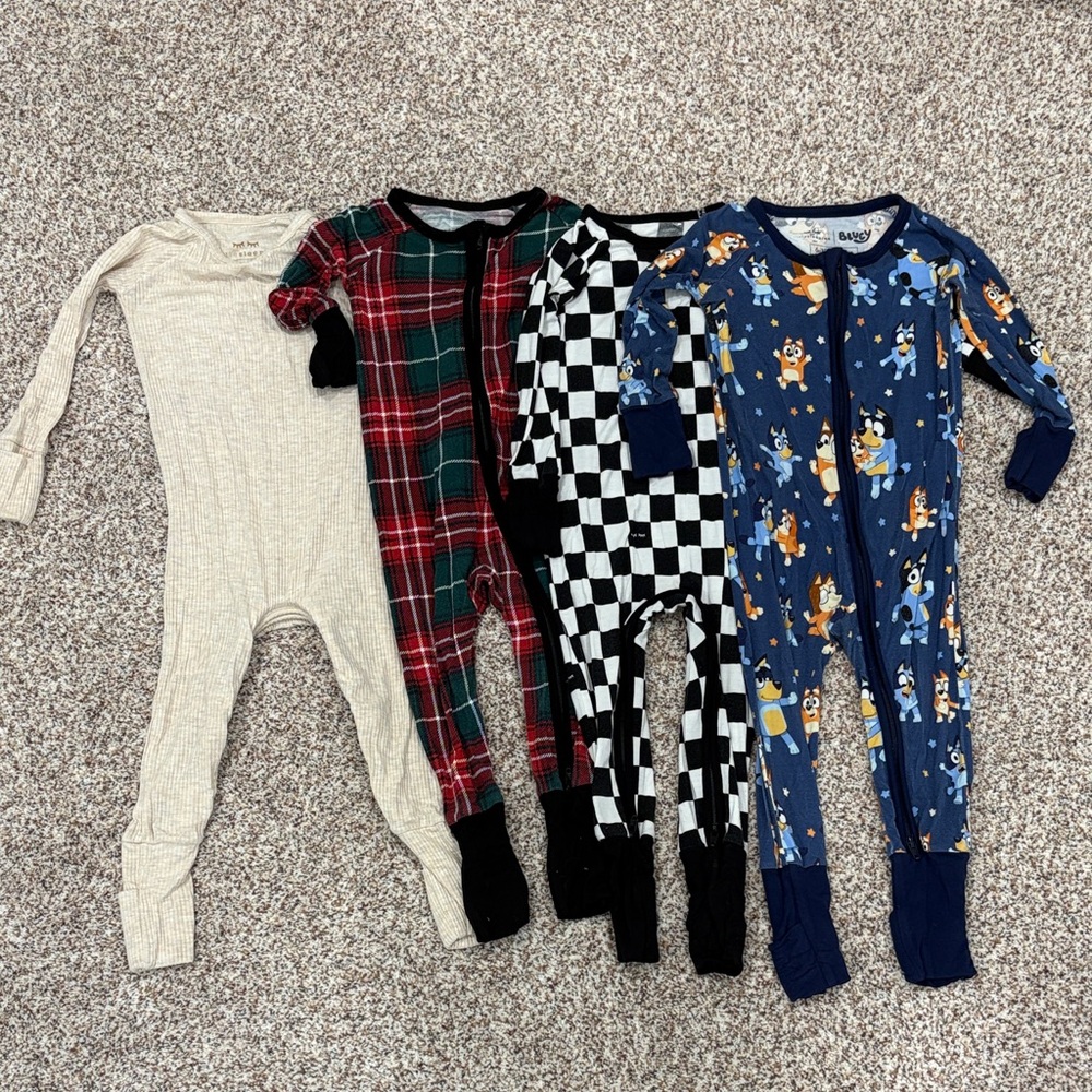 Little Sleepies Lot 6-12M Bluey Cool Checks Plaid Ribbed Heather